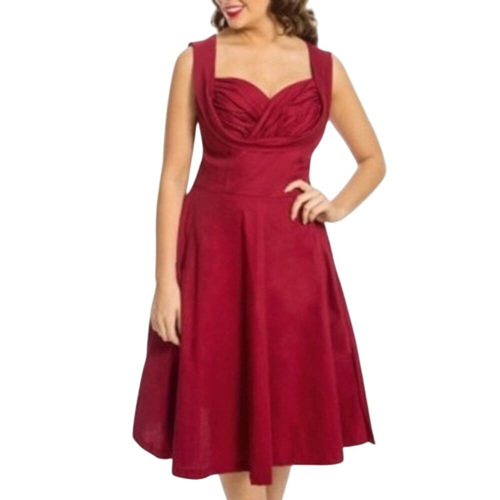 Lindy Bop Red Sweetheart Neck Retro Pleated Bust Fit & Flare Dress Women’s XS